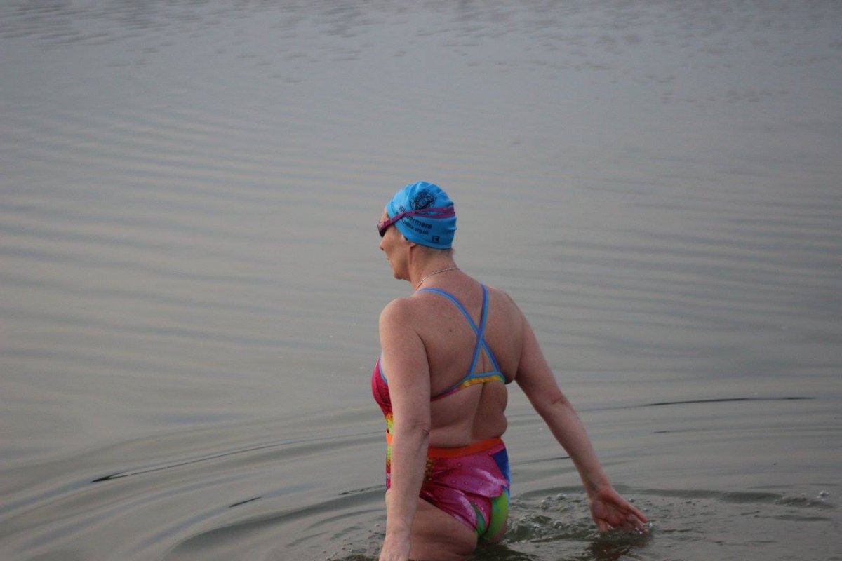 the coldest swim at 2.4 degrees