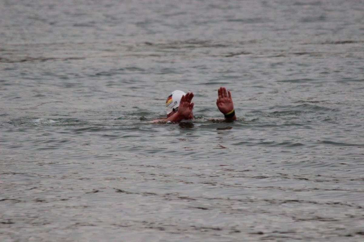 High Fives at the end of my ice mile swim